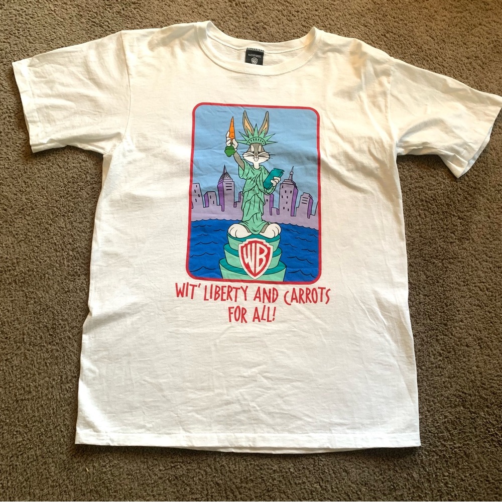 Vintage 90s Bugs Bunny Statue of Liberty Wit Liberty & Carrots WB Graphic Tee L